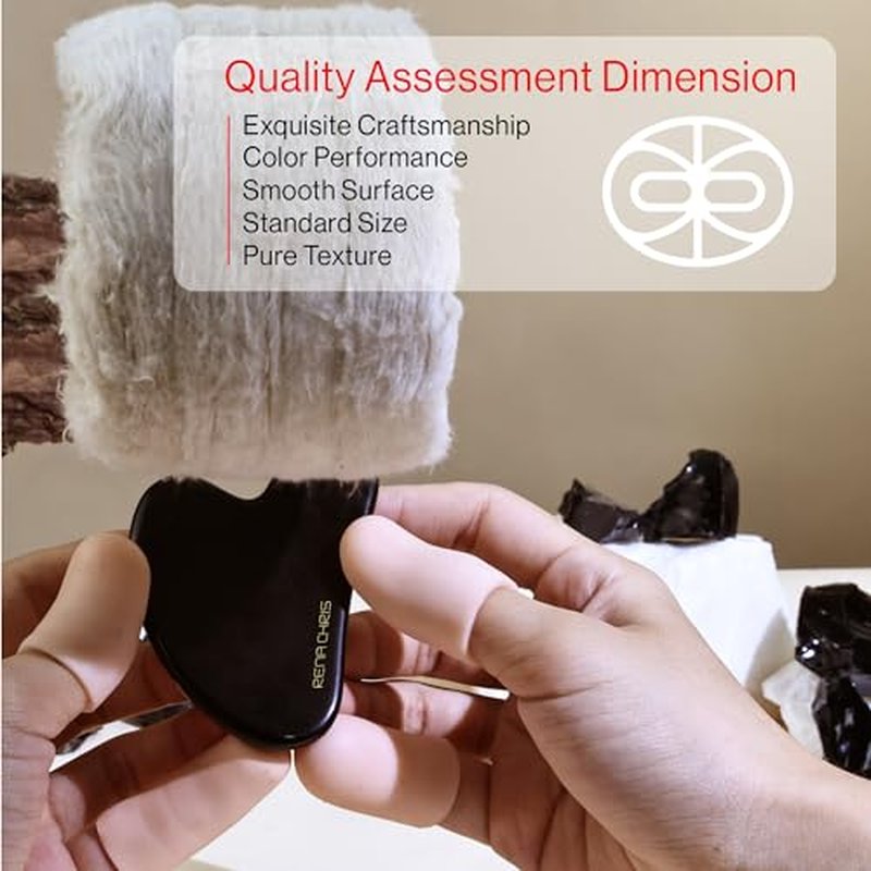 Rena Chris Gua Sha Facial Tools, Natural Jade Stone Guasha Tool, Manual Massage Sticks for Jawline Sculpting and Puffiness Reducing, Gua Sha Scraping Massage Tool, Skin-Care Tool (Black)