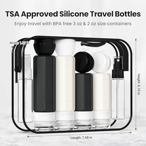 Ruinovate 17 Pack Travel Bottles for Toiletries, TSA Approved Travel Size Toiletries Bottles, Leak Proof Travel Size Containers, Travel Essentials for Body Wash, Shampoo, Lotion & Conditioner Black