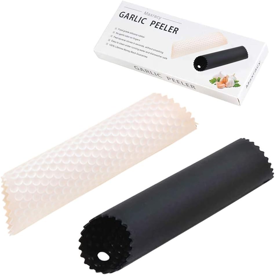 Silicone Garlic Peeler Set - Easy Roller Tube Kitchen Tool | Odor-Free, 2-Pack (Black & Clear)