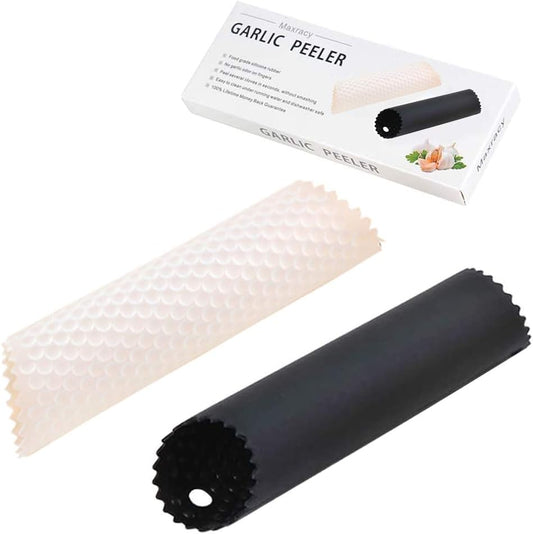 Silicone Garlic Peeler Set - Easy Roller Tube Kitchen Tool | Odor-Free, 2-Pack (Black & Clear)