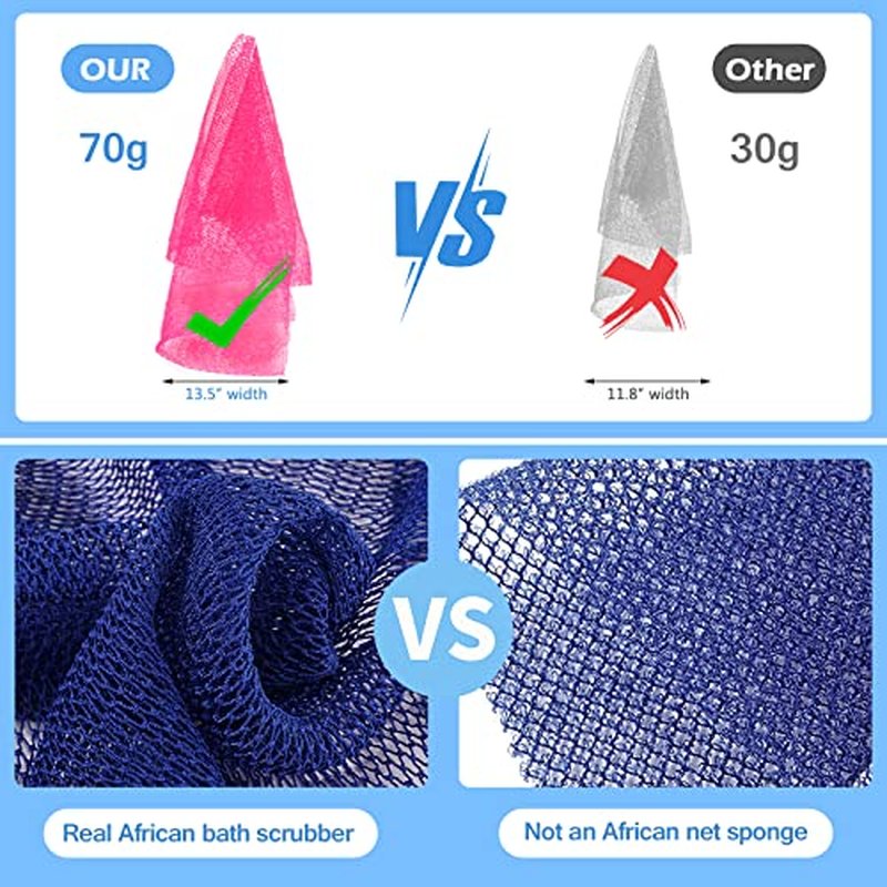 Zerwhil 2 Pieces African Net Sponge, African Exfoliating Net Rip-Resistant Loofah Exfoliating, Body Back Scrubber for Shower, Authentic Long Nylon Exfoliating Back Washcloth Towel for All Skin