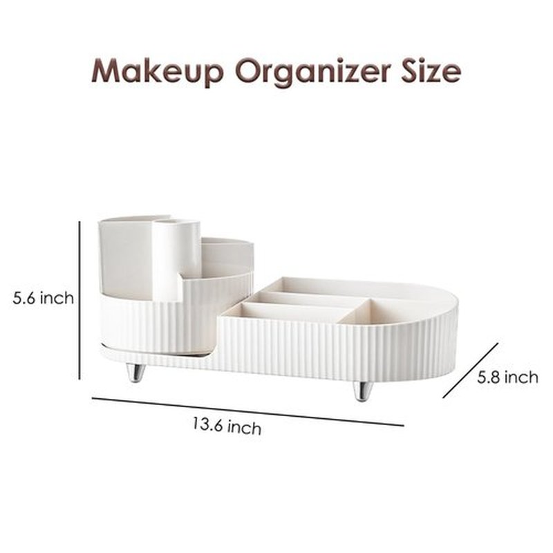 Makeup Organizer Countertop Rotating Makeup Organizer for Vanity Large Capacity Cosmetic Display Case with Makeup Brush Holder Cosmetic Organizer Countertop（White）