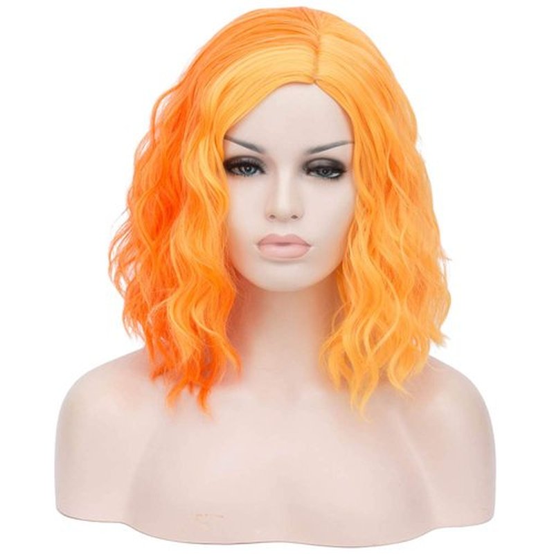 Cying Lin Short Bob Wavy Curly Wig Orange and Yellow Wig For Women Cosplay Halloween Wigs Heat Resistant Bob Party Wig Include Wig Cap (Orange and Yellow)