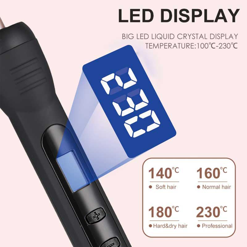 3/8 Inch Thin Curling Iron, 9mm Small Curling Iron with Ceramic Barrel for Short, Medium & Long Hair, LCD Display, Include Glove