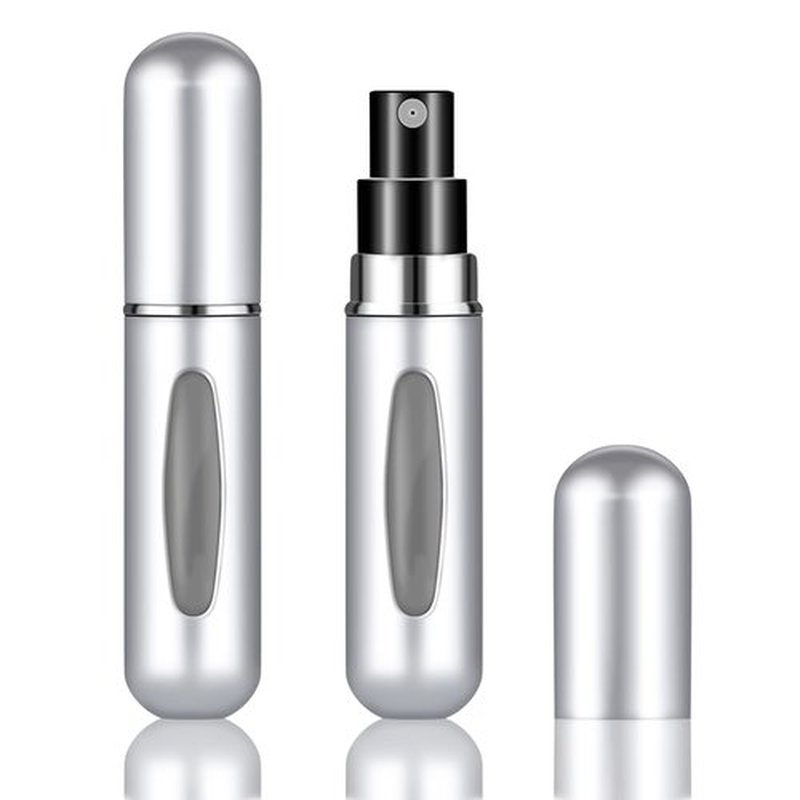 Fivexing 2Pcs Refillable Perfume Atomizer Bottles，Portable Mini Separate Perfume Bottle，Travel and Outings Spray Boxes Dispensers 5ml/0.2oz(silver)