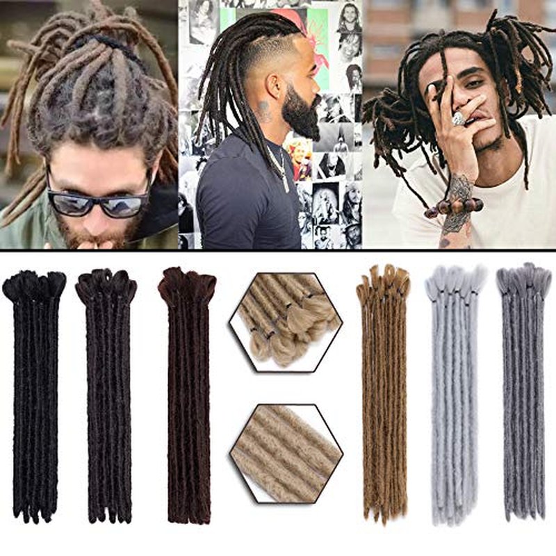 Handmade Dreadlocks Extensions 12" 15 strands Soft Faux Locs Crochet Dreads Hairpieces for Men Reggae Hip-Pop Dark Grey