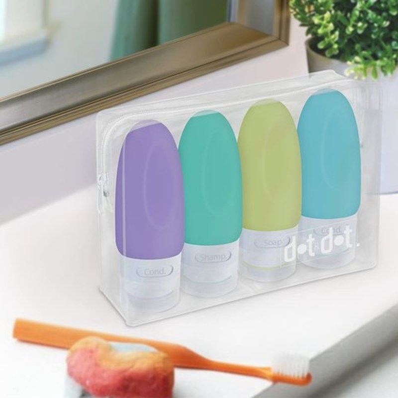 Dot&Dot Leak Proof Travel Bottles for Toiletries - 4 Pack Silicone Travel Toiletry Bottles - Travel Shampoo and Conditioner Bottles with TSA Quart Bag - 2 oz Travel Size Bottles