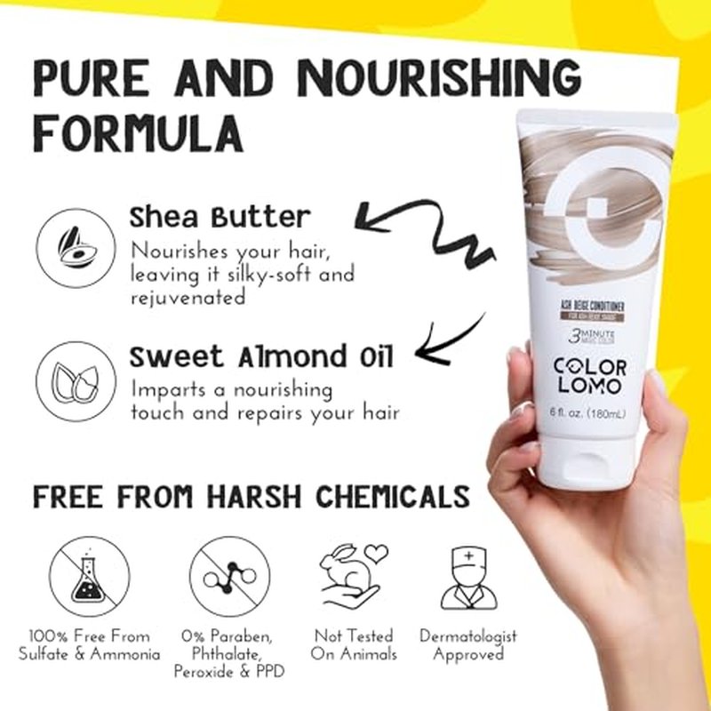 COLORLOMO Color Depositing Conditioner - 6 oz Semi Permanent Hair Color with Shea Butter & Almond Oil- Color Conditioner Depositing Hair Mask - Vegan, Paraben, Ammonia & Sulfate Free - Ash Beige
