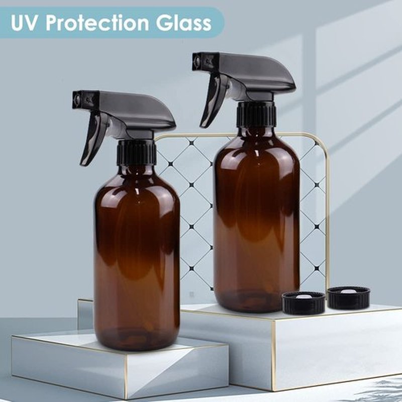 Bontip Glass Spray Bottle, Amber Glass Spray Bottle Set & Accessories for Non-toxic Window Cleaners Aromatherapy Facial Hydration Watering Flowers Hair Care (2 Pack/16 oz) (Amber)