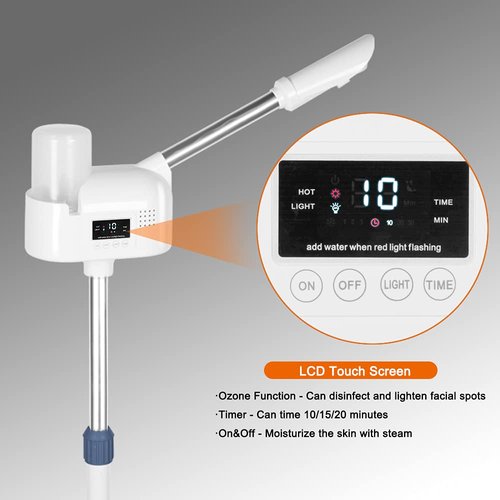 Upgrade Professional LCD Facial Steamer with Hot Mist, Esthetician Steamer for Salon Spa & Home, Stand Facial Steamer On Wheels, 33.8oz Large Upper Inlet Cup