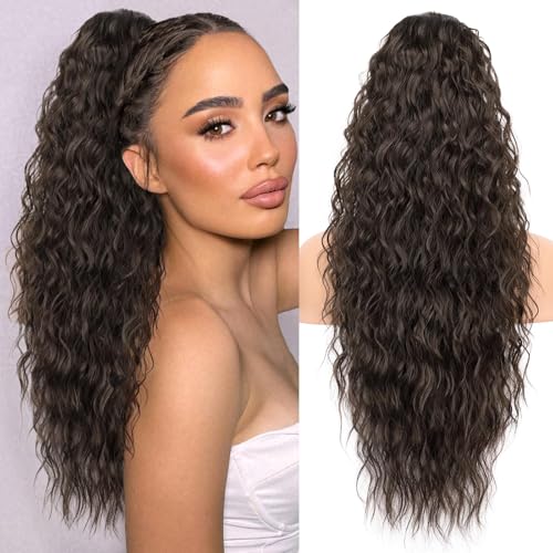 KooKaStyle Ponytail Extension 26 Inch Drawstring Pony Tails Hair Extensions for Women Long Curly Ponytail Synthetic Hairpieces for Daily Use（6#-Dark Brown）