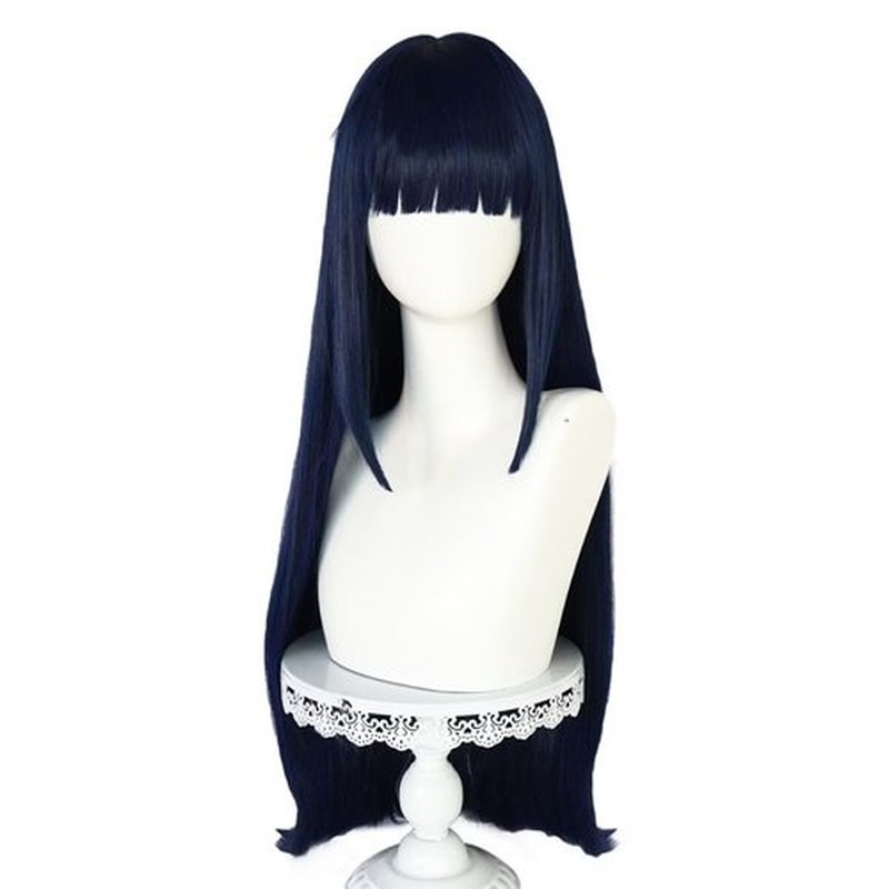 NiceLisa Long Straight Deep Blue Hyuga Hinata Anna Yamada Women Cosplay Costume Wig with Bangs