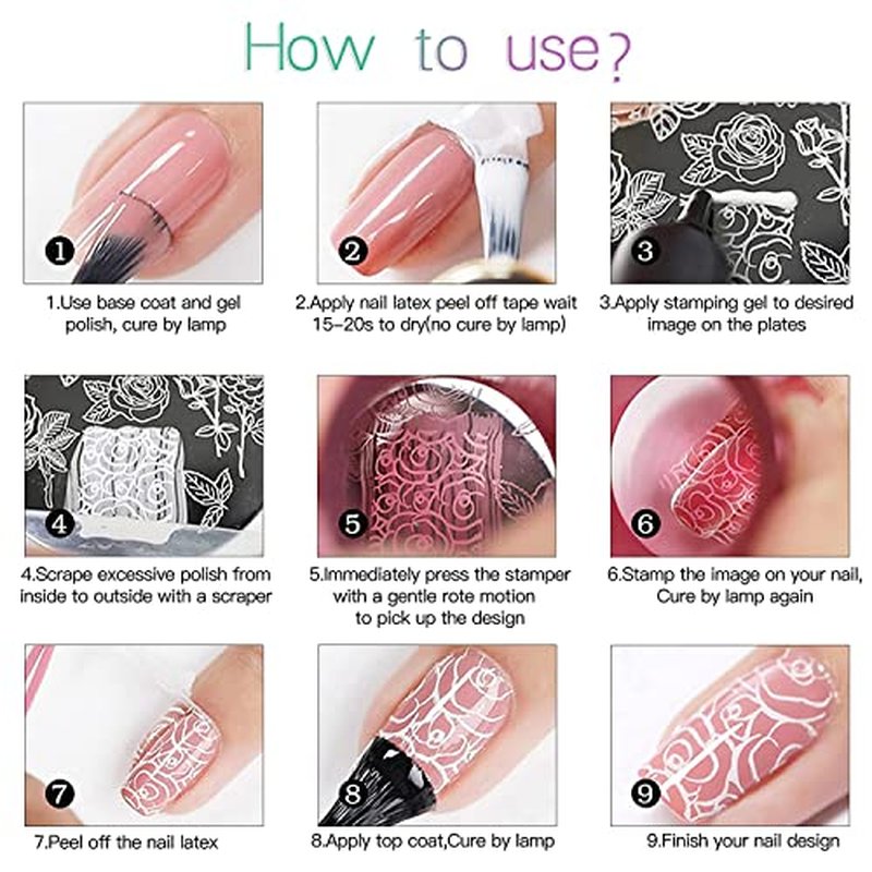 7 Colors Nail Stamping Polish Gel Nail Stamper Kit with 5pcs Nail Stamping Plates for Nails Art Stamp Beginners Kit