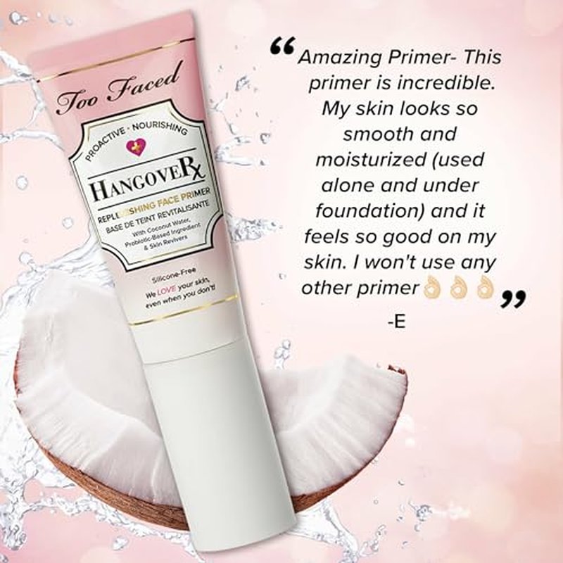 Too Faced Hangover Replenishing Face Primer | Hydrating + Dewy, Travel Size, 0.68 Ounce, Clear