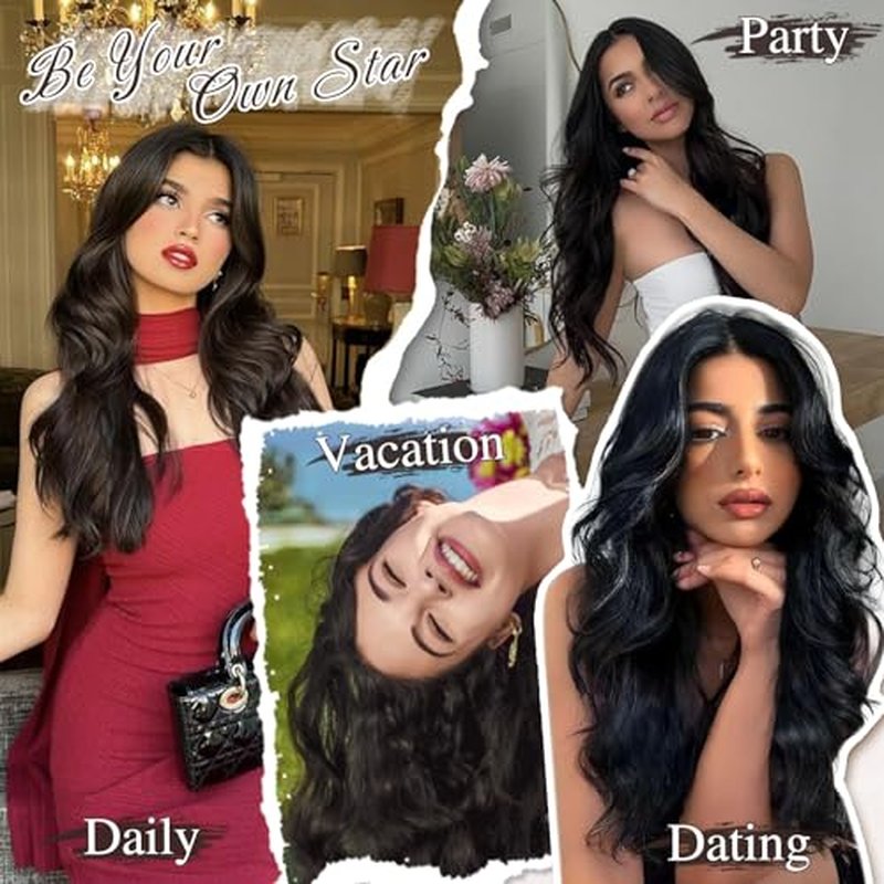 BARSDAR Clip in Hair Extensions for Women - 6PCs Long Wavy Highlight Balayage Hair Extensions Clip in - 20 Inch Full Head Thick Soft Synthetic Clip in Hairpieces Daily- Ash Brown & Blonde