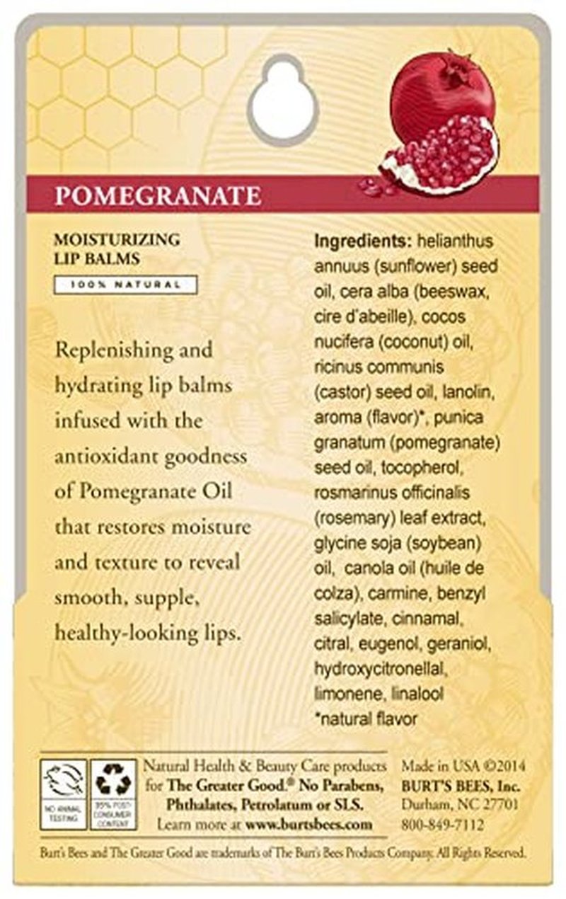 Burt's Bees Lip Balm Easter Basket Stuffers - Pomegranate, Lip Moisturizer With Responsibly Sourced Beeswax, Tint-Free, Natural Conditioning Lip Treatment, 2 Tubes, 0.15 oz. (Pack of 2)