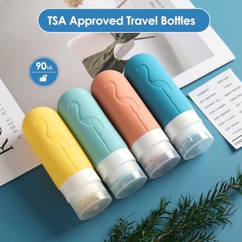 Vipop 4 Pack Travel Bottles for Toiletries,TSA Approved Silicone Travel size Toiletries,Leak Proof Travel Containers for Toiletries,Travel Bottles for Shampoo Conditioner Lotion (Flamingo)