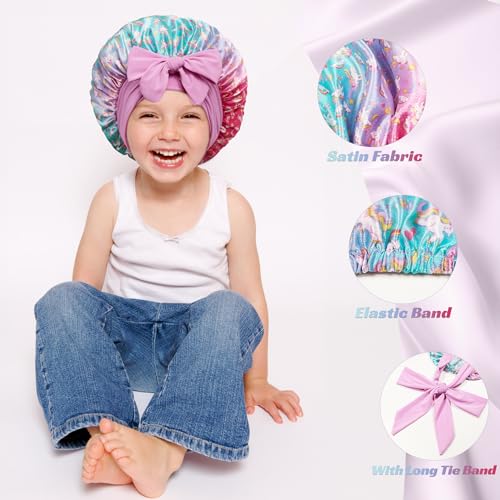 choshion 2 PCS Kids Bonnets for Girls, Silk Bonnet for Kids, Bonnet for Kids, Satin Bonnet for Sleeping, Baby Toddler Tie Bonnet Sleep Cap Bonnet for Curly Hair Braids
