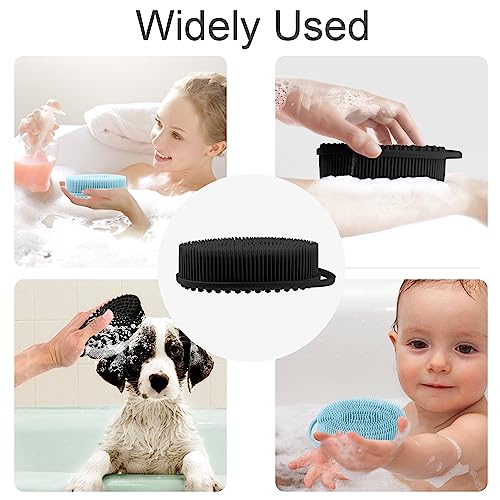 3 PCS Soft Silicone Body Scrubber,Silicone Body Shower,Silicone Loofah 2 in 4 Bath and Shampoo Brush, Body Scrubber Shower Cleaning Exfoliating Use,Lather Well, Black,Pink,Blue