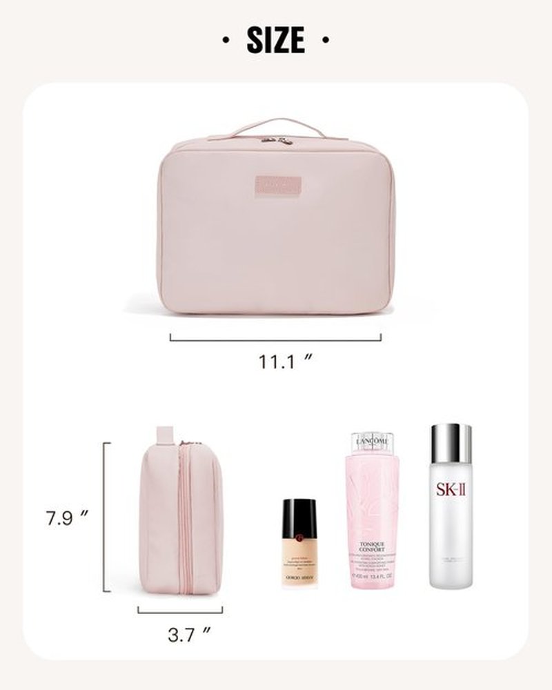 EACHY Travel Toiletry Bag with Hanging Hook, Portable Makeup Cosmetic Bags for Women, Water-Resistant Full-Size Travel Accessories (Pink)