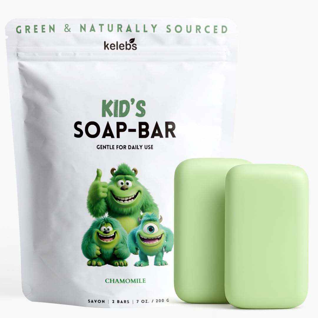 KELEBS Hypoallergenic Kids Soap Bar 2-Pack | Organic & Gentle Chamomile Body Wash for Children | Natural Ingredients | Fun Bath Time