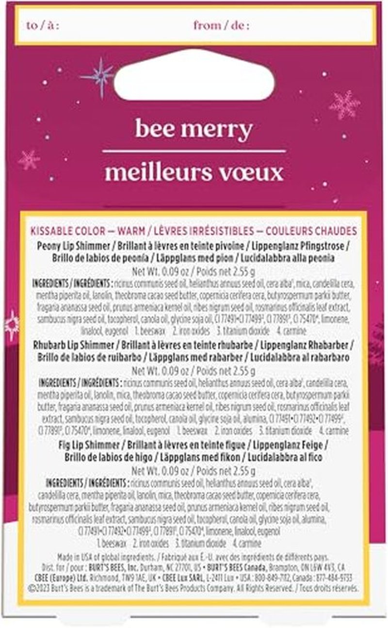 BURTS BEES Kissable Color Lip Shimmer Holiday Gift, 1 EA