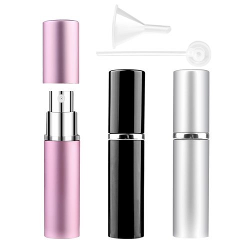 Zingso Refillable Travel Perfume Atomizer Bottles, 3 Pcs 6ml Mini Portable Spray Bottles Refillable Perfume Aftershave Atomizer Empty Travel Bottles with Funnel (6ml (Pink+Silver+Black))