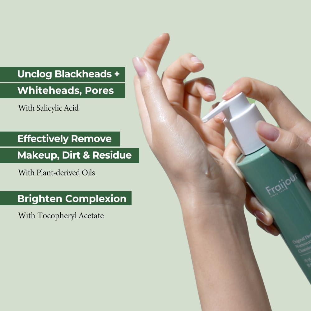 Fraijour Herb Wormwood Cleansing Oil – Korean Deep Cleansing Makeup Remover & Pore Minimizer for Oily, Acne-Prone Skin, AHA BHA Exfoliation, Olive & Jojoba Oils, Lightweight, 7.1 fl.oz.