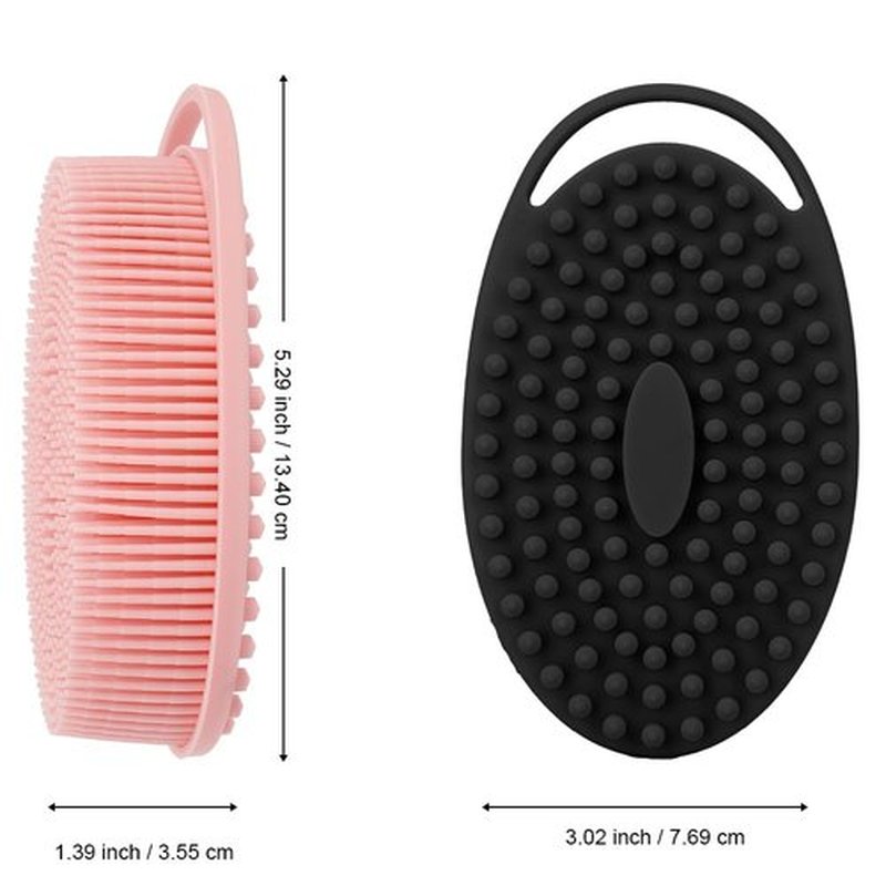Soft Silicone Body Scrubber 3 PCS Silicone Body Shower, Silicone Loofah 2 in 4 Bath and Shampoo Brush, Body Scrubber Shower Cleaning Exfoliating Use for Sensitive Skin, Lather Well, Black,Pink,Green
