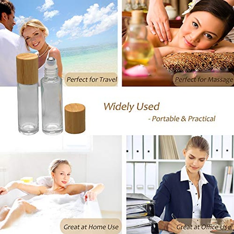12Pcs 10ml Glass Roll On Bottle with Bamboo Lid for Essential Oils, Creatiee Eco-friendly Refillable Clear Perfume Sample Bottles with Stainless Steel Roller Ball - Portable & Practical…
