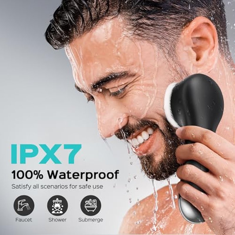 Face Scrubber Facial Cleansing Brush: 2 in 1 Spin and Vibration Patented Tech, Silicone Electric Exfoliator Scrubber with Automatic Foaming, Waterproof Face Cleanser Brush for Men and Women, Black