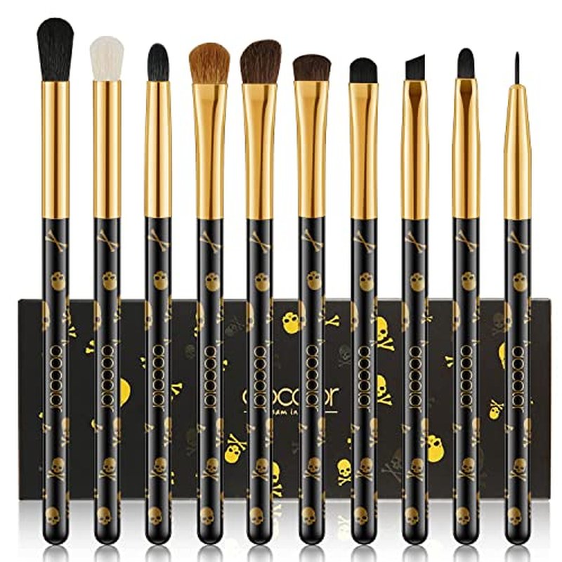 Docolor Eye Makeup Brushes 10Pcs Skull Printed Eyeshadow Makeup Brush Set Blending Concealer Eyebrow Eye Liners Premium Synthetic Eyeshadow Crease Brow Brush