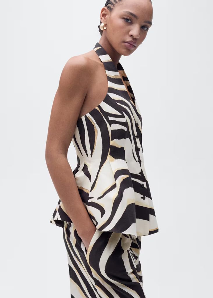 ZUAVIALA 2 Piece Outfits for Women Pants Sets Zebra Print Halter Vest Top and Wide Leg Pants Dailywear Summer Vacation Sets