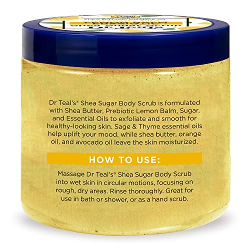 Dr Teal's Shea Sugar Scrub, Prebiotic Lemon Balm, 19 oz (Pack of 3)