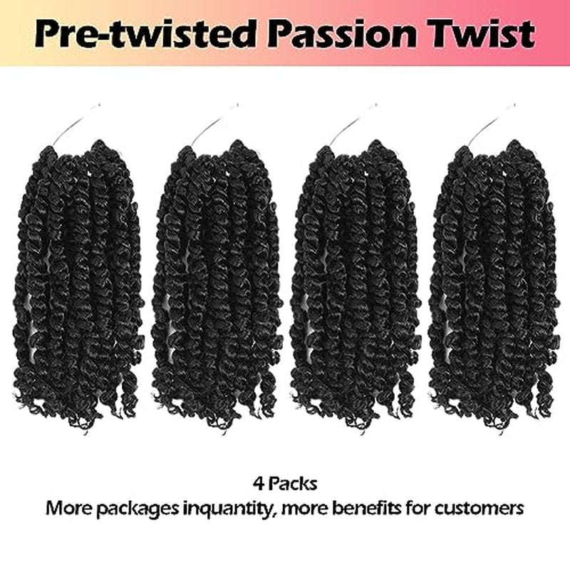 Niseyo 6 Inch Passion Twist Hair Pre-twisted 8 Packs Pre-looped Crochet Passion Twist Crochet Hair Short Braids (8Packs, 1#/Jet Black)