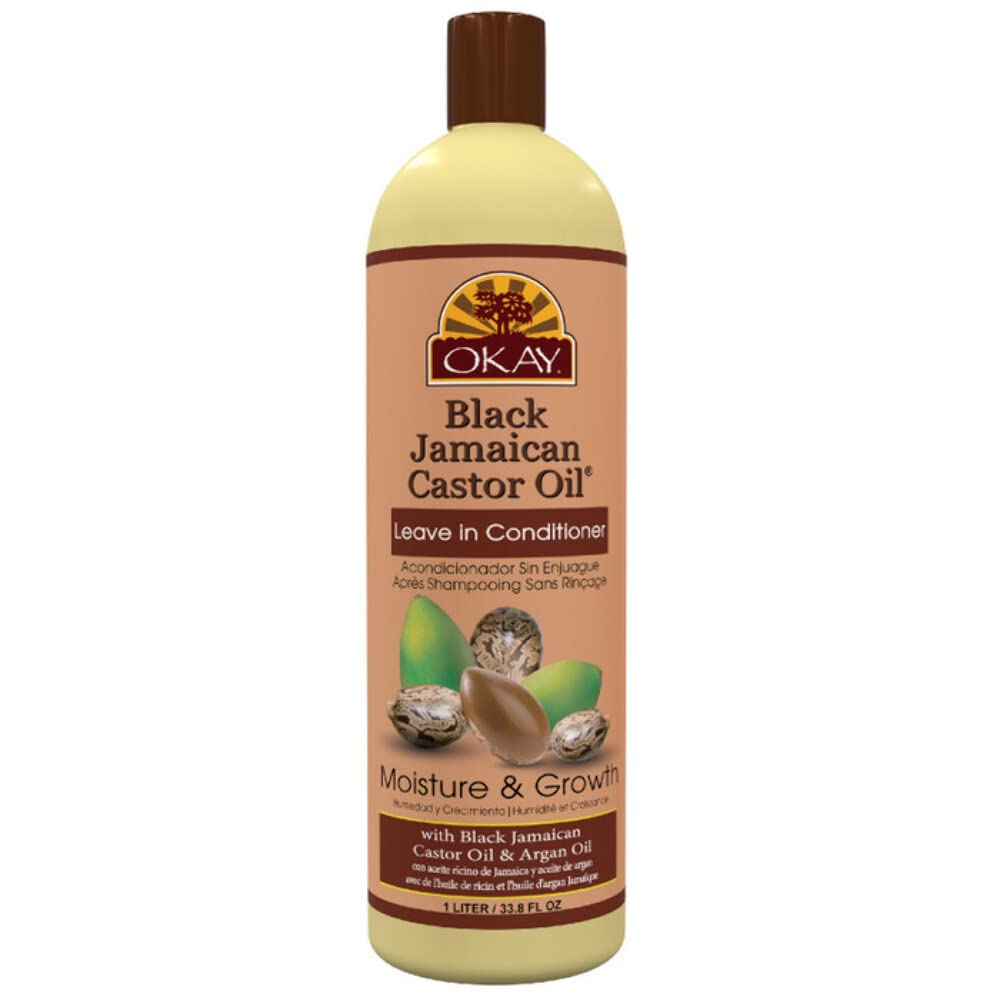 OKAY Black Jamaican Castor Oil Leave In Conditioner - Hair Moisturizer for Women and Men, Natural Hair Product Curly Grease for Smooth, Moisturized Feel - 33.8 oz (Pack of 1)