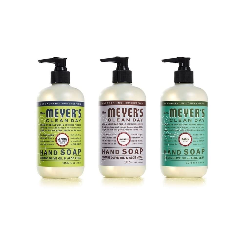 Mrs. Meyer's Clean Day Liquid Hand Soap - 3 Scent Variety Pack | Lemon Verbena, Lavender, Basil