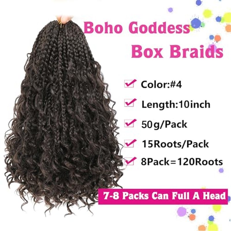 10inch Goddess Box Braids Crochet Hair Box Braids Crochet Hair For Black Women Pre Looped Crochet Hair with Curly Ends Bohemian Crochet Box Braids Crochet Hair