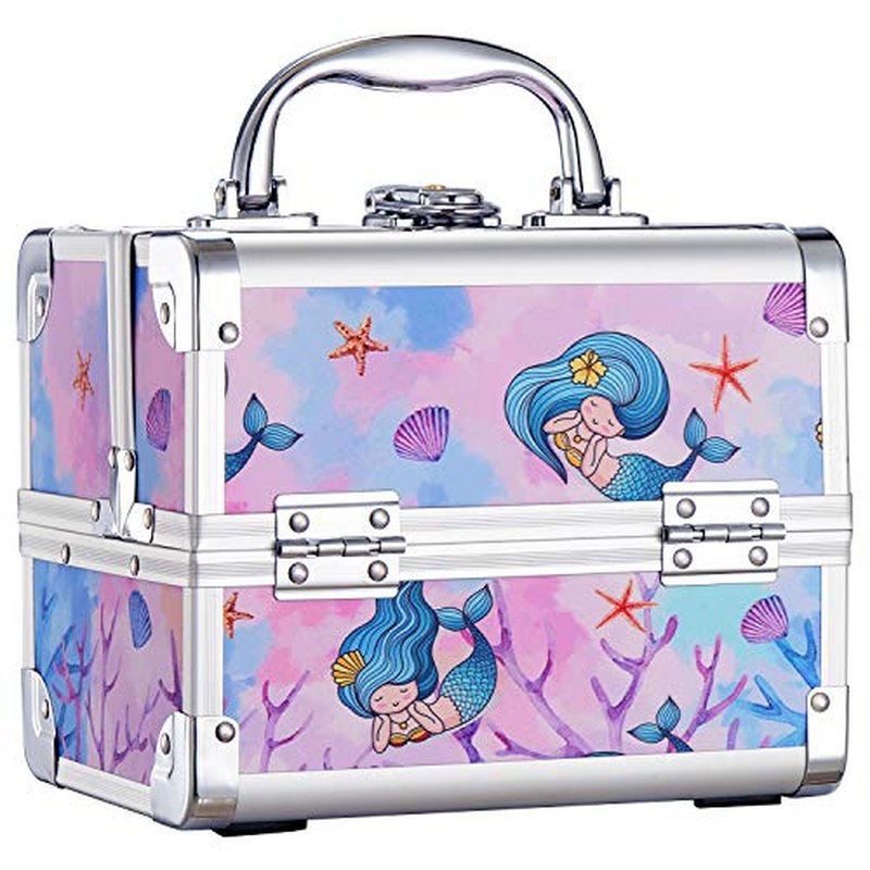 Joligrace Makeup Case for Girls Cosmetic Train Case Makeup Storage Box Jewelry Organizer Hair Accessories Lockable with Trays & Mirror Kids Gift Coloful Pink Unicorn
