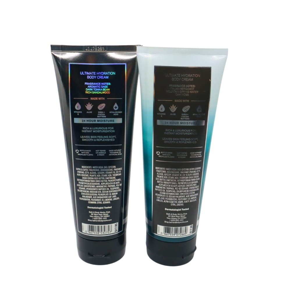 Bath & Body Works Black Tie and Freshwater Ultimate Hydration Body Cream for Men 2pc bundle Gift Set with a Blue bow for Holiday - 8 oz each