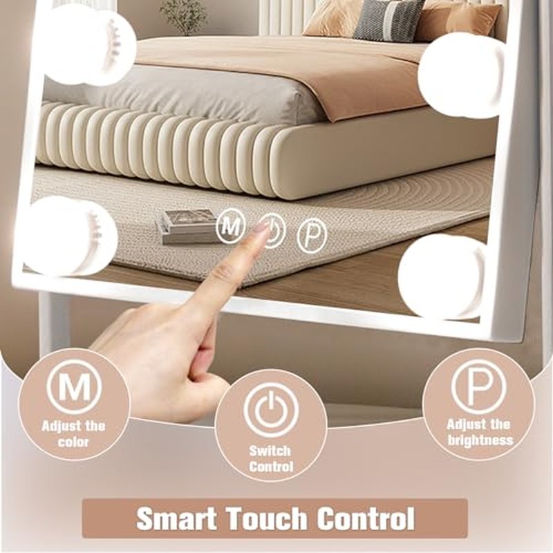 Leishe Hollywood Vanity Mirror with Lights, Lighted Makeup Mirror with 3 Color Lighting Modes & 12 LED Blubs, 360 Degree Rotationand 5X Detachable Magnification(White)