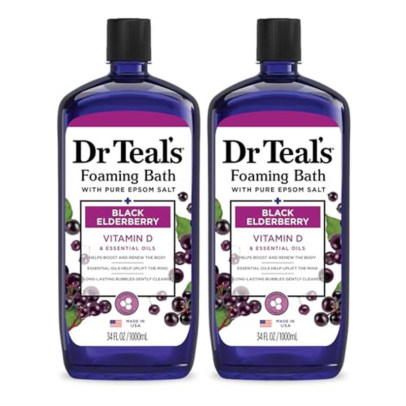 Dr Teal's Foaming Bath with Pure Epsom Salt, Black Elderberry with Vitamin D, 34 fl oz (Pack of 2)
