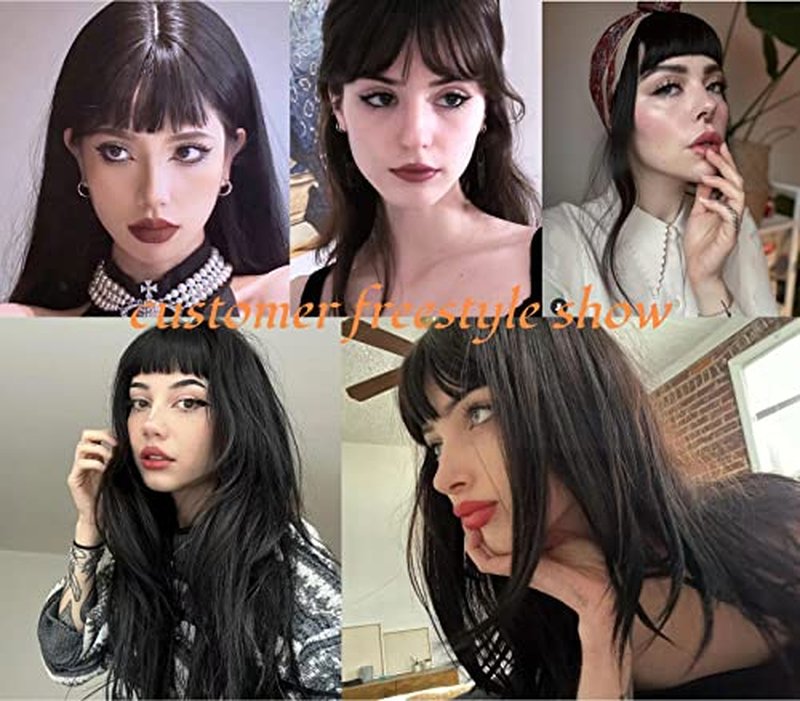 MSMYRNS 99J Ginger Orange Highlights Mixed Color Synthetic Wig With Bangs Natural Wavy Fringe Unit Glueless Full Machine Made Scalp Wig None Lace Wig Fashion Girls Party Cosplay Daily Use Gift