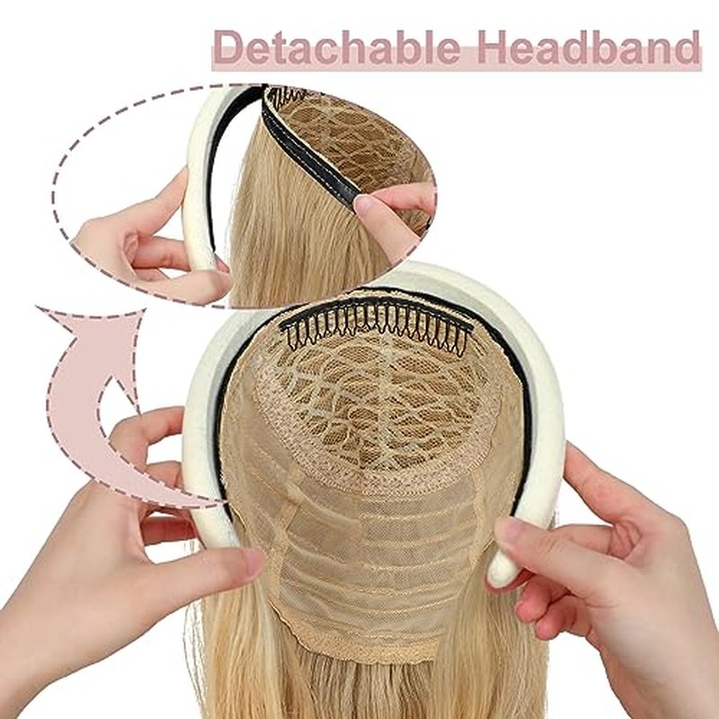 Soulwigger 22 inch Synthetic Beige Headband Hair Wig Curly Body Wave Glueless Ash Blonde mix Bleach Blonde Wigs For Women With None Lace Front