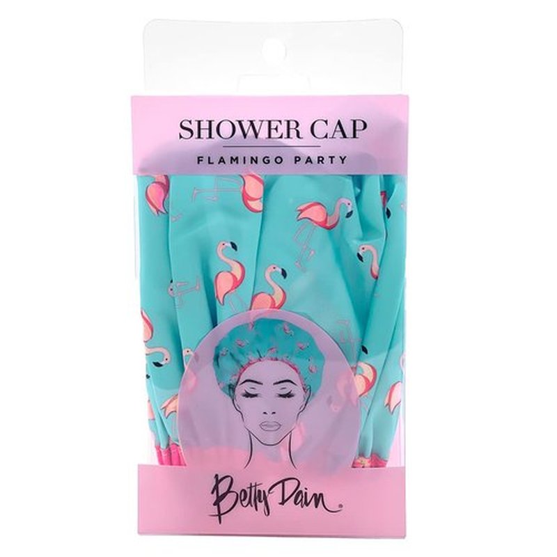 Reusable Shower Cap & Bath Cap & Lined, Oversized Waterproof Shower Caps Large Designed for all Hair Lengths with PEVA Lining & Elastic Band Stretch Hem Hair Hat - Fashionista Flamingo Party