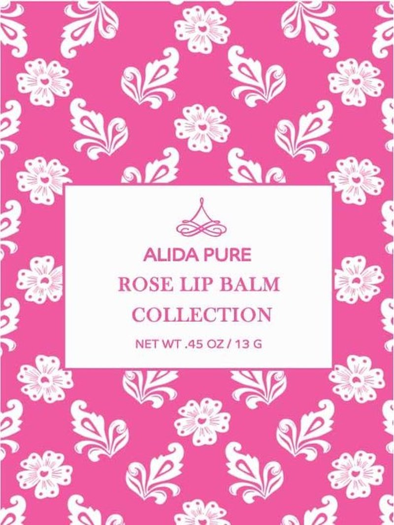 ALIDA PURE Rose Lip Balm Collection, Vegan Lip Balm Set, Beeswax Free, with Avocado Oil, Organic Jojoba Oil, and Vitamin E, Natural Moisturizer for Dry, Chapped Lips, 3 Tube Set