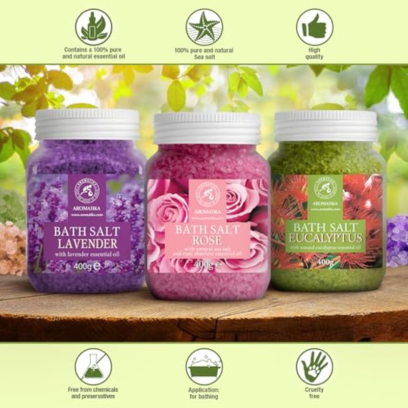 Bath Salts Set 42 Oz - Epsom Salt - Himalayan Pink Salt - Dead Sea Salt - 100% Pure & Natural - Best for Good Sleep - Beauty - Bathing - Body Care - Wellness - Relax - Aromatherapy - Spa