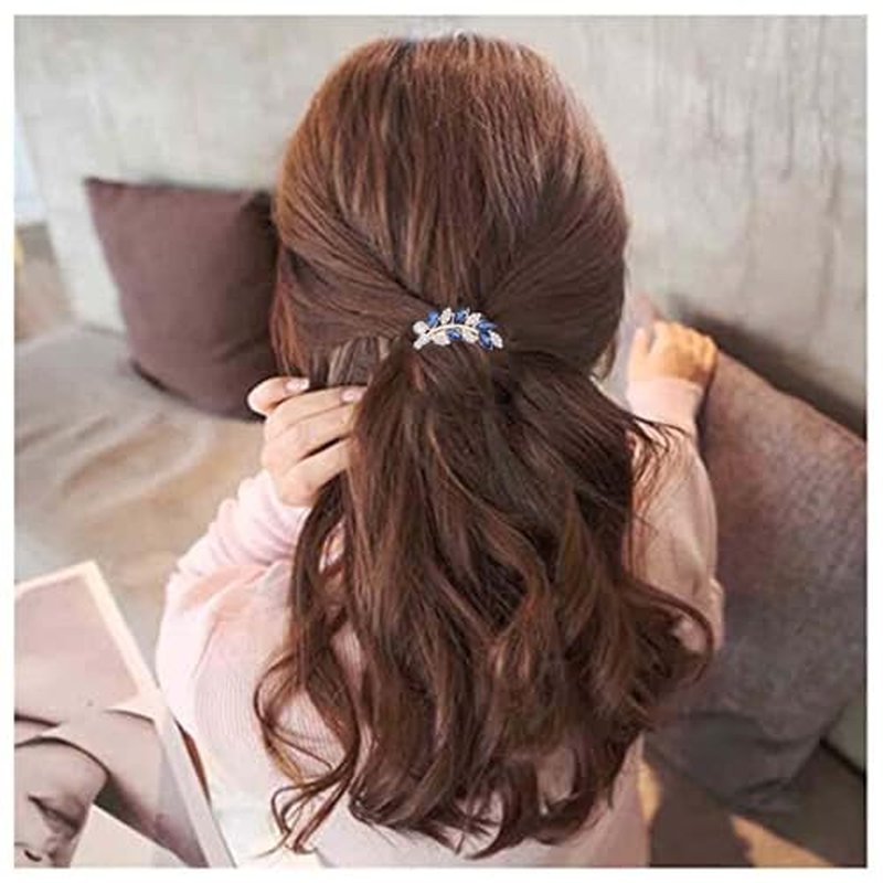 Yheakne Vintage Rhinestone Crystal Hair Comb Blue Crystal Wedding Headpieces Rhinestone Side Comb Hair Clip Hair Gold Cz Leaf Comb Barrette Bridal Headwear Accessories Jewelry for Women (Gold)