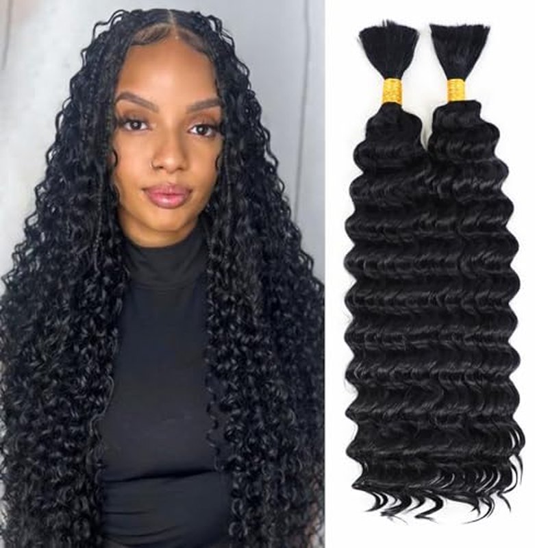 Deep Wave Bulk Hair For Braiding Hair 18inch 150g No Weft Wet And Wavy Quality Synthetic Hair Braiding Extensions For Boho Braids（2 Bundles/Pack 613#）