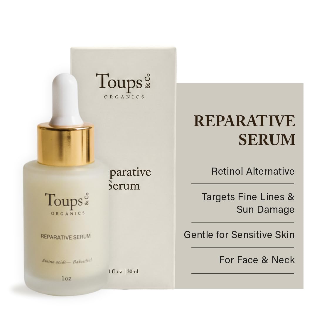 Toups & Co Reparative Serum | Bakuchiol Retinol Alternative Facial Serum | Targets Hyperpigmentation, Sun Damage & Fine Lines | With Amino Acids, Vitamins C & E | Gentle for Sensitive Skin | 1 oz